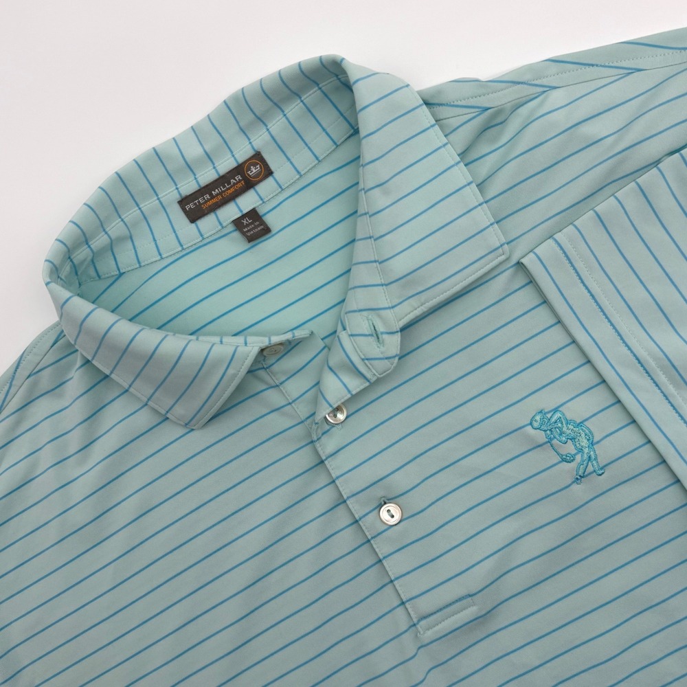 Peter Millar Summer Comfort Striped Golf Polo Shirt Mens XL Blue Teal Stripe